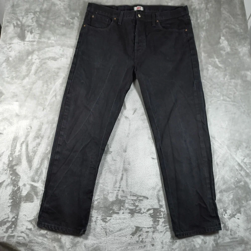 Levis 501 Jeans Mens 40x30 Black Button Fly Straight Leg Denim Skater
